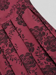 Fairmaia German Traditional Plus Size Women's Floral Print Square Neck Sleeveless Dress - Burgundy - View 3