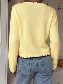 CovetEZ Women's Long Sleeve Single-Breasted Casual Versatile Knit Cardigan - Light Yellow - View 2