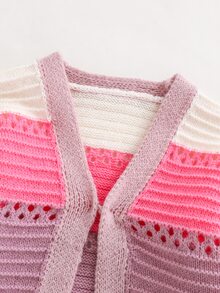 SHEIN 女童條紋長袖休閒針織開襟衫 - 粉色 - 查看 5