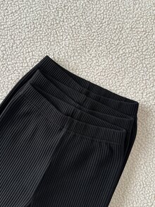 SHEIN BABY GIRLS 3-Pack Ribbed Knit Leggings, Solid Black Skinny Fitted Long Pants, Soft Breathable Cotton Everyday Bottom Trousers For Fall Outfits - Black - View 6