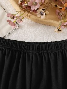 SHEIN Playful Pals 2件組幼女開襟衫＋喇叭褲，甜美粉黑配色，3D花朵貼花愛心設計，長袖圓領，休閒正裝，適合派對、秋季假期，優雅風格 - 粉色 - 查看 4