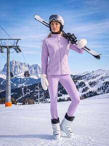 In My Nature Women's Raglan Long Sleeve Zip-Up Jacket, Cropped Vest And Long Pants Outdoor Set - Purple - View 5