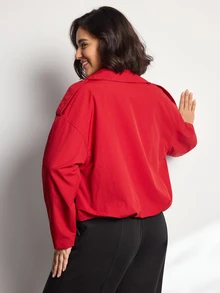 Easithlete Easithlete Women's Flight Jacket Coat, Sporty Casual Multi-Style, Fashionable Versatile Commuter, Vintage Epaulette Design - Red - View 2