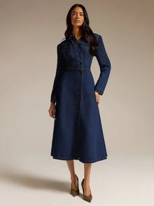 COSMINA Denim Women's Casual Elegant Commute Denim Dress - Blue - View 4