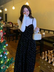 DAZY Women's Hooded Fleece Casual Mid-Length Dress - Black - View 6