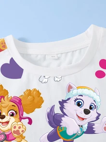 SHEIN | PAW Patrol 女童卡通印花短袖時尚T恤 - 白色 - 查看 3
