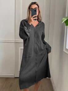 Livesso Women's Solid Color Casual Daily Home Long Sleeve Robe - Dark Grey - View 4