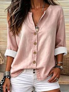 Breezaya Women's Solid Color Casual Versatile Daily Wear Shirt - Pink - View 3