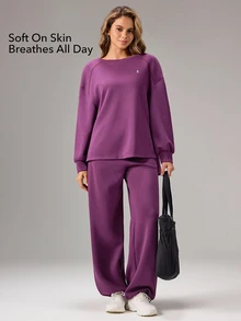 OutZeal Women Sports Sweatshirt Gym Workout Casual Natural Soft Long Sleeve Sweatshirt - Violet Purple - View 2