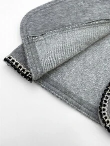 SHEIN Franclia Women's Elegant Gold Trim Woven Tape Edged Vest Jacket, Suitable For Daily Layering And Dining - Grey - View 9