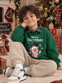 SHEIN Young Boy Autumn/Winter Christmas Kids Plaid Sweatshirt Set, Versatile Comfortable Thickened Thermal Lined Warm, Suitable Christmas Gift For Children - Multicolor - View 6