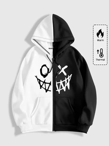 ROMWE MEN Street Life Men's Colorblock Casual Versatile Daily Wear Hooded Sweatshirt - Multicolor - View 1