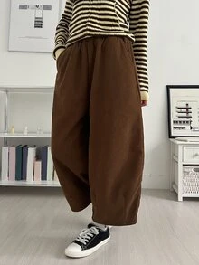 DAZY 女款商務休閒保暖內裡彎腿口袋長褲 - 棕色 - 查看 8