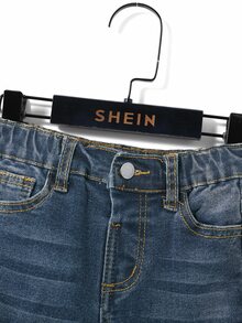 SHEIN 小男孩修身休閒百搭牛仔長褲，附口袋 - 深色水洗藍 - 查看 5
