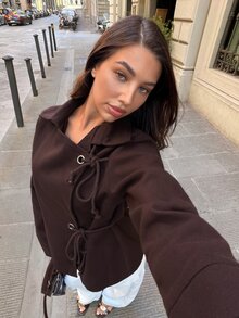 Siren Gaze Women's Grey Asymmetric Oversized Overcoat With Drawstring Detail - Brown - View 8