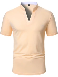 Manfinity Homme 男士純色休閒百搭日常短袖 Polo 衫 - 卡其色 - 查看 4