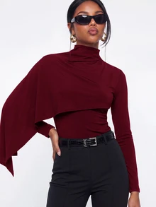 Avantive Women's Solid Color Slim Fit Versatile Daily Wear Long Sleeve Top - Burgundy - View 6