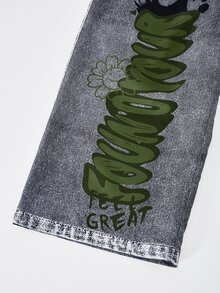 SHEIN ChillGRL Streecool 童裝休閒學院風青少年女孩寬鬆街頭風丹寧效果長褲、連帽衛衣、秋季套裝、修身細肩帶背心上衣 - 軍綠色 - 查看 6