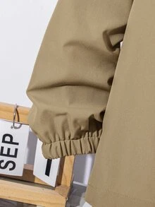 SHEIN 青少年男孩半拉鍊連帽外套與慢跑長褲2件套，休閒運動風，適合秋冬穿著 - 卡其色 - 查看 4