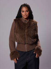 Rustia Plus Size Women's Solid Color Casual Versatile Daily Long Sleeve Jacket - Brown - View 3