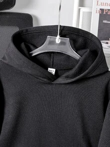 Tween Boys Casual Solid Color Loose Fit Sweatshirt Autumn Fall - Black - View 3