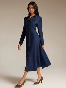 COSMINA Denim Women's Casual Elegant Commute Denim Dress - Blue - View 6