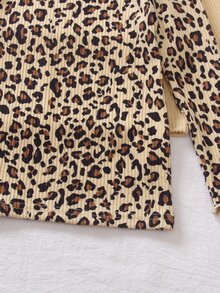Genkimix Kids 3pcs Young Girl Crew Neck Ribbed Long Sleeve Tee, Solid & Leopard Print Basic Casual Top, Ruffle Cuff Soft Stretchy Young Girl Fall T-Shirt - Multicolor - View 4