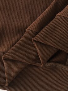 Zayélia Women's Brown Knitted Striped Long Sleeve Hollow Back Bow Decor T-Shirt - Coffee Brown - View 6