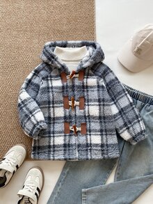 PrepCrw Young Boy Casual College Style Loose Hooded Plaid Fleece Jacket Suitable For Outings, School, Spring, Autumn And Winter - Multicolor - View 8