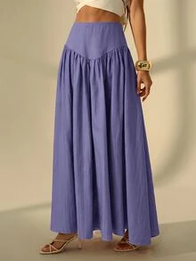 SHEIN Tall 女款純色百褶長款休閒裙 - 紫色 - 查看 5