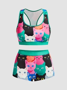 Chillnights Conjunto de lencería con top de tirantes y bragas con estampado de dibujos animados para mujer - Multicolor - Ver 3