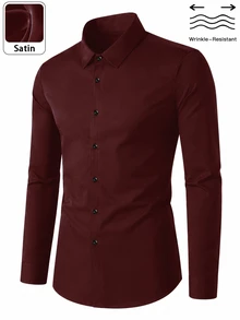 Manfinity Mode Men's Casual Daily Wear, Essential For Outings, Ins Style, Glamorous Party, Street Mature, Loose Fit Shirt - Burgundy - View 3