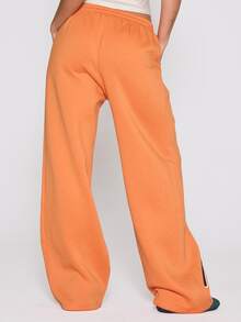 MUSERA Elasticated Drawstring Waist Graphic Logo Wide Leg Jogger Autumn Winter Fall Coolgirl Holiday Everyday Roadside Renegade - Orange - View 4