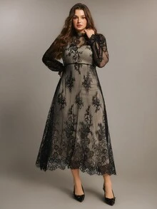 Freevana Plus Size Romantic Elegant Knitted Long Dress For Women - Black - View 3