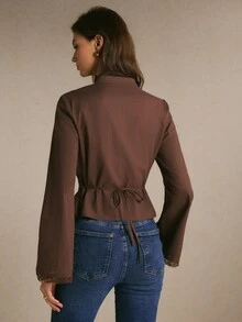 Poéselle Women's Solid Color Casual Versatile Daily Long Sleeve Shirt - Coffee Brown - View 2