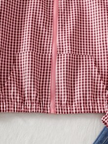 SHEIN 青少年女孩長袖抓絨秋季服飾，休閒日常高級感校園通勤 Ins 風格百搭 PU 皮革翻領寬鬆夾克外套 - 紅色 - 查看 8