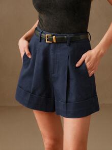 Anewsta Essential Fashionable Modern Commute Elegant High-End Army Green Women's Wide Leg Shorts, Festival Going Out Summer Outfits For Women - Navy Blue - View 1