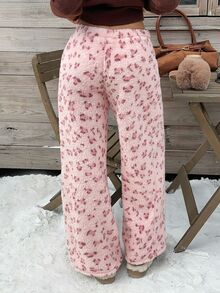 SHEIN EZwear 女款全印花休閒百搭日常穿著長褲 - 粉色 - 查看 2