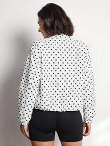 SHEIN Sports Women's Polka Dot Jacket, Fashionable Stand Collar, Daily Commute Versatile, Street Style Casual - Black and White - View 3