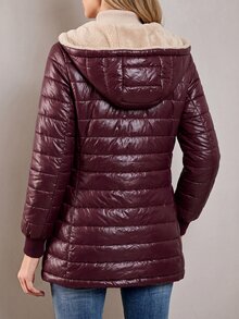 Aveloria Modichic 女款純色長袖拉鍊連帽抓絨休閒加厚棉服外套，冬季保暖衣物 - 中紫紅色 - 查看 2