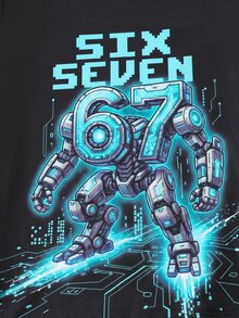 Boys Long Sleeve Long Pants Set, Slim Fit Cyber Robot Print Glow-In-The-Dark Pajamas Loungewear - Black - View 8