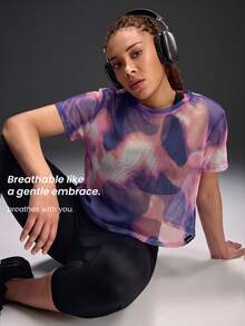 Powerista Women's Plus Size Casual Tie-Dye Short Sleeve Sports T-Shirt - Multicolor - View 1