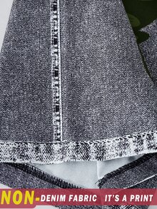 SHEIN ChillGRL Streecool 童裝休閒學院風青少年女孩寬鬆街頭風丹寧效果長褲、連帽衛衣、秋季套裝、修身細肩帶背心上衣 - 軍綠色 - 查看 3