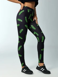 Rick and Morty X SHEIN Women's All-Over Print Casual Daily Wear Tight Leggings - Black - View 6