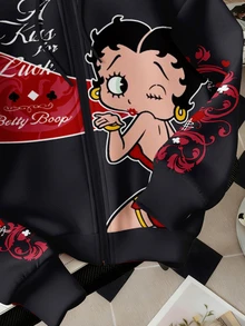 Attitoon Betty Boop x SHEIN Women's Letter Cartoon Pattern Casual Daily Sweatshirt - Multicolor - View 3