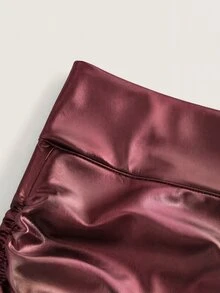 SHEIN EZwear 女款素色百褶休閒百搭基礎短褲 - 紅色 - 查看 3
