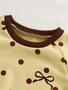 SHEIN 2件組 Casuvi 女童兩件式針織套頭衛衣與長褲套裝，蝴蝶結裝飾，側縫拼色條紋設計，寬腿長褲，美式可愛簡約休閒風，適合春秋日常穿著、運動與度假 - 黃色 - 查看 4