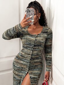 BamGleam 女款針織毛絨長款休閒懶人外套 - 綠色 - 查看 6
