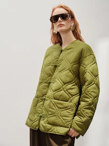 Aveloria Modichic Mantel Kasual Empuk Minimalis Gaya Cina dengan Kancing dan Dua Saku - Olive Green - View 6