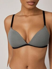 Ocili 女款格紋撞色休閒日常細肩帶內衣 - 黑與白 - 查看 6